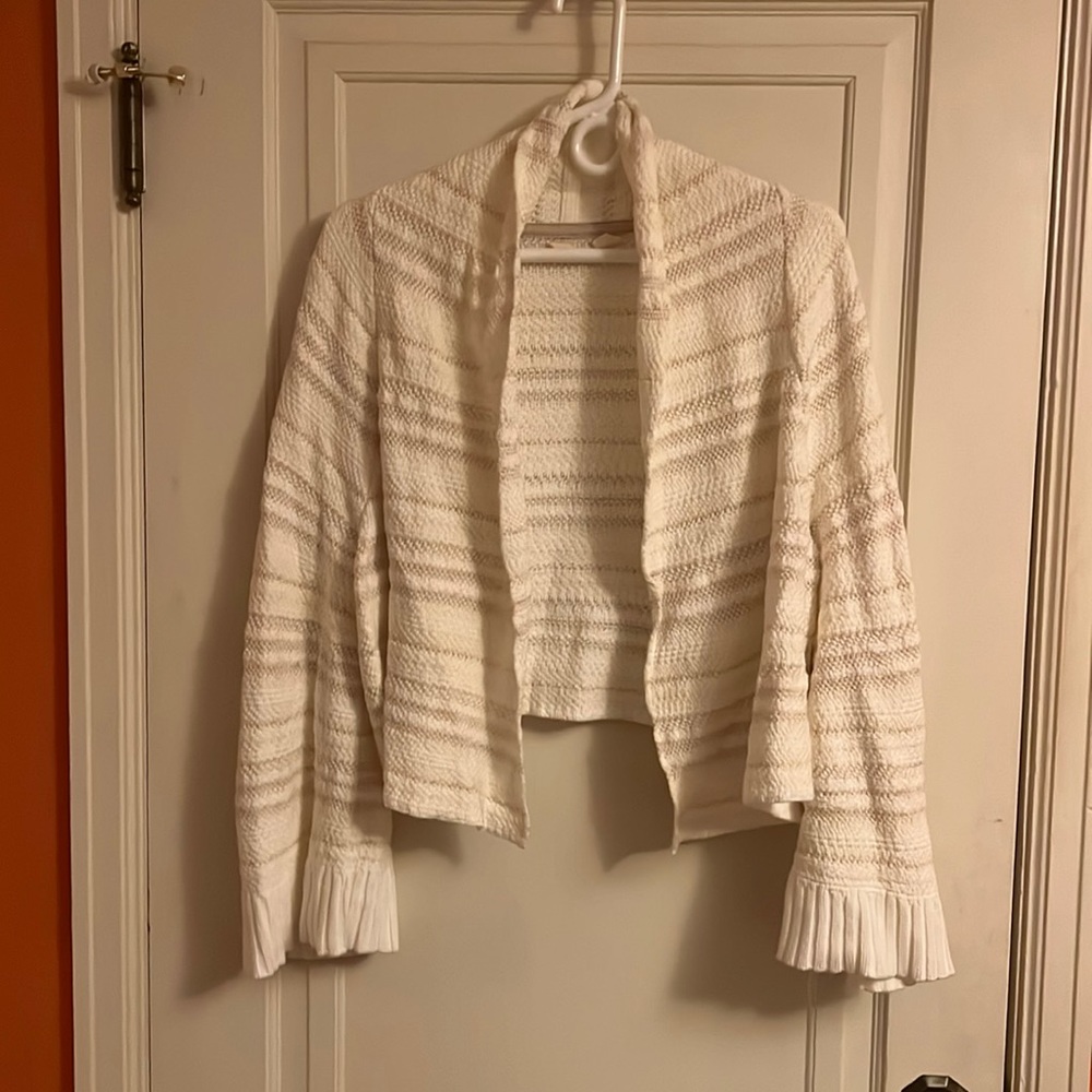 Anthropologie. Off White Cardigan with stripes. Wide bell sleeves.